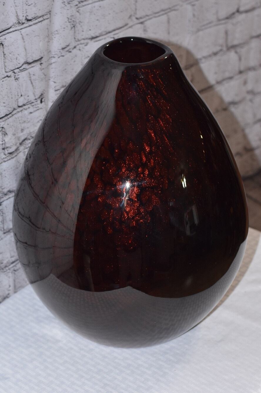 Tony Evans Design Hand Blown Art Glass in Black Marble & Metallic Copper Vessel